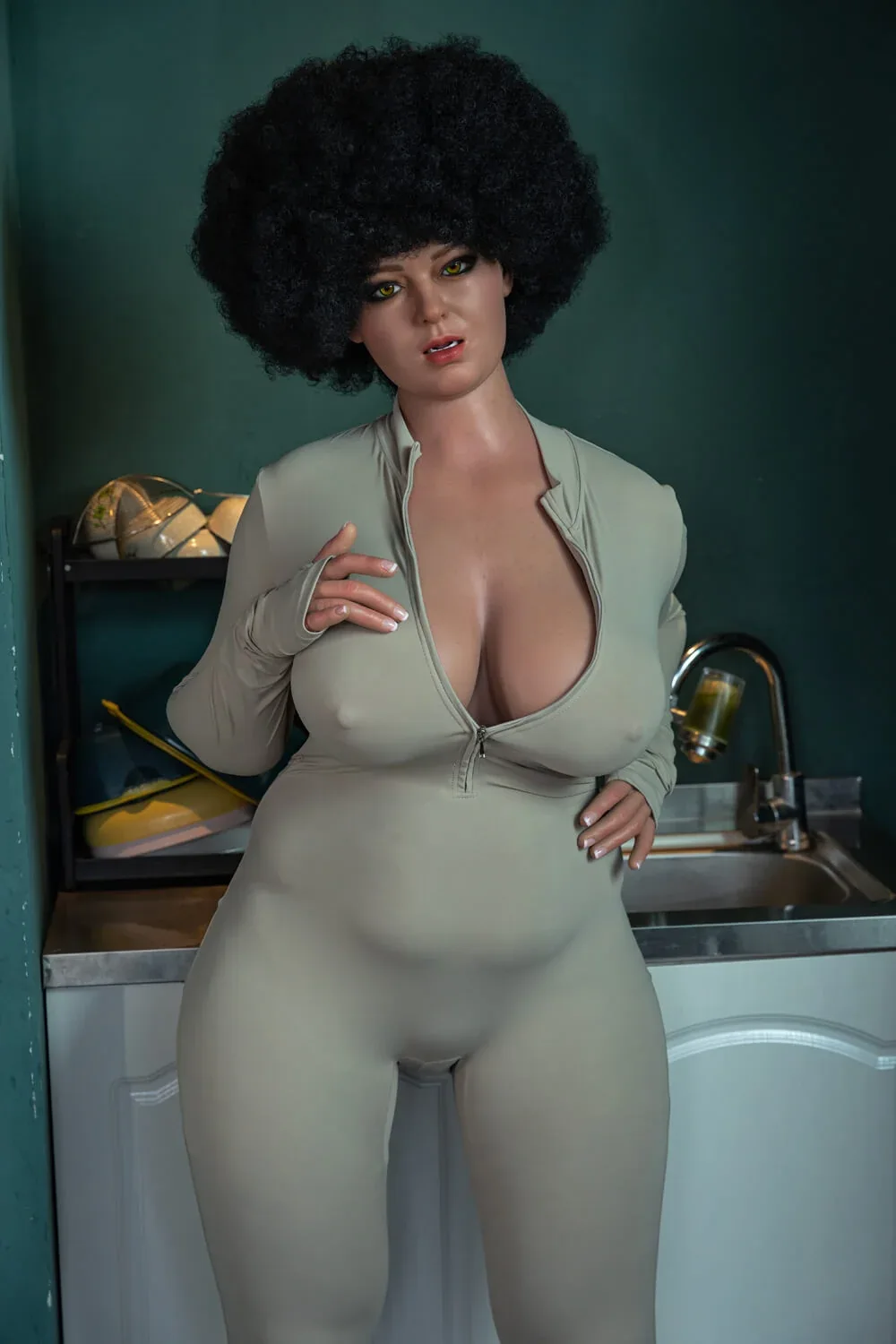 161cm (5ft3") Chubby Afro Tan Silicone Sex Dolls - H-Cup - Ursula